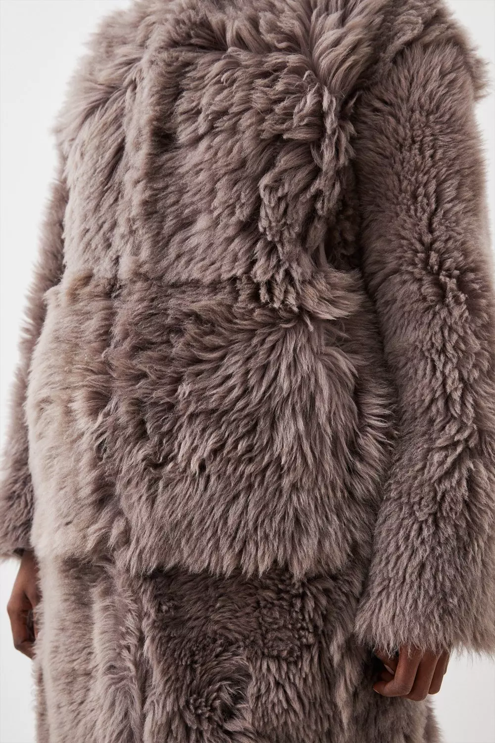 Shearling Collarless Maxi Coat | Karen Millen